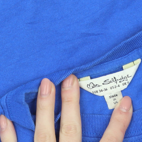 Miss Selfridge Women's Blue Cropped T-Shirt Size S Original Print
