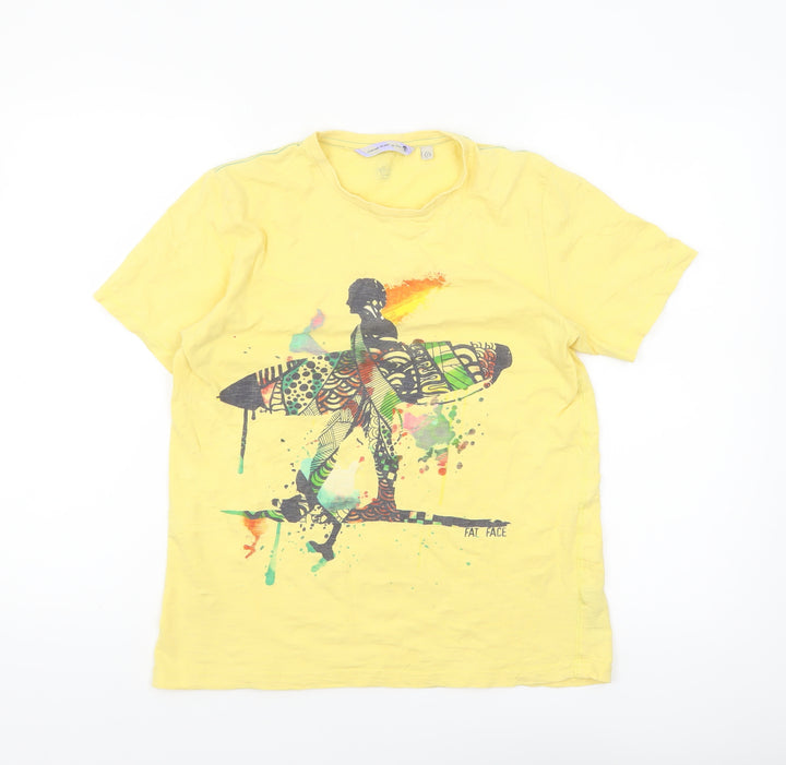 Fat Face Womens Yellow Graphic Surf T-Shirt Small Casual Summer Top