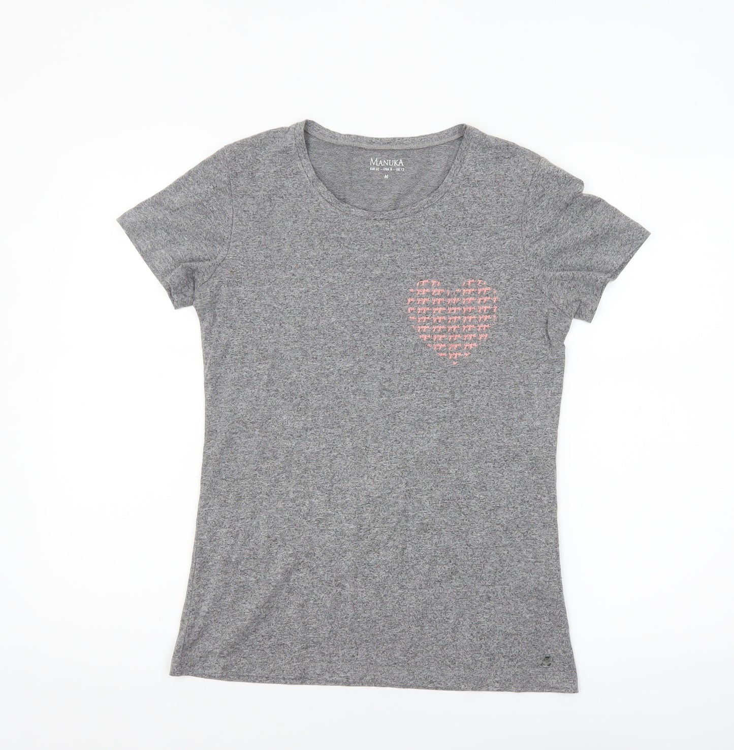 Manuka Women's Grey Crew Neck Heart Print T-Shirt UK 12