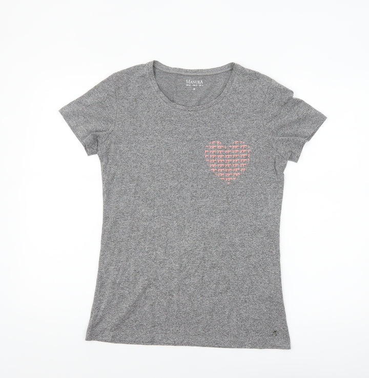 Manuka Women's Grey Crew Neck Heart Print T-Shirt UK 12