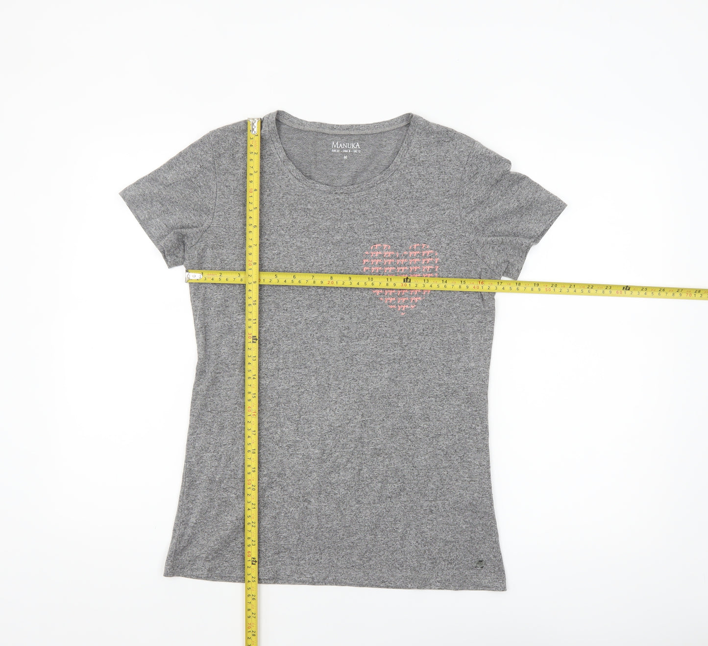 Manuka Women's Grey Crew Neck Heart Print T-Shirt UK 12