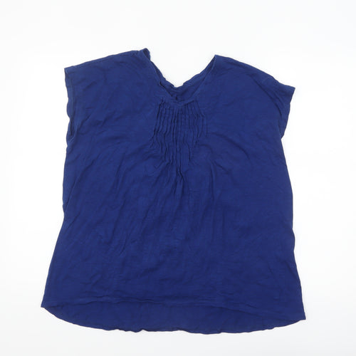 Lands' End Women's Blue Short Sleeve Cotton Modal V-Neck Blouse Size M
