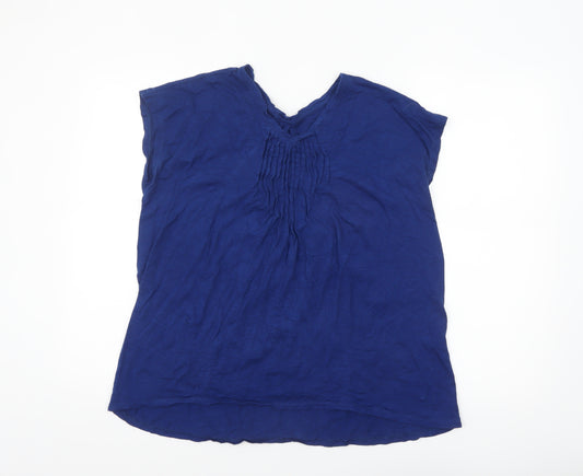 Lands' End Women's Blue Short Sleeve Cotton Modal V-Neck Blouse Size M