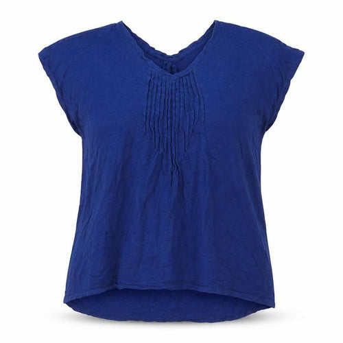 Lands' End Women's Blue Short Sleeve Cotton Modal V-Neck Blouse Size M