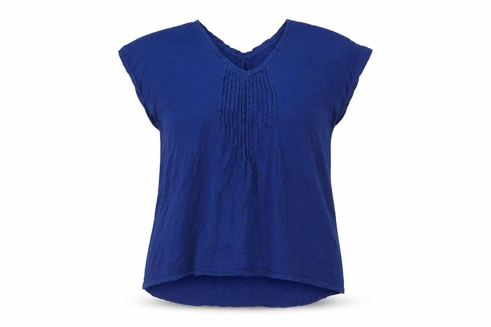 Lands' End Women's Blue Short Sleeve Cotton Modal V-Neck Blouse Size M