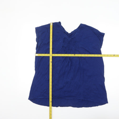 Lands' End Women's Blue Short Sleeve Cotton Modal V-Neck Blouse Size M