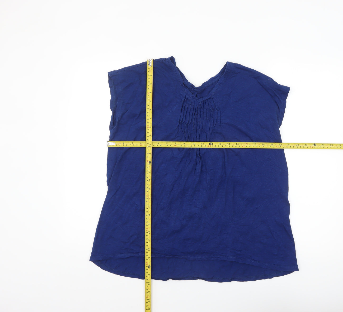 Lands' End Women's Blue Short Sleeve Cotton Modal V-Neck Blouse Size M