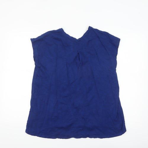 Lands' End Women's Blue Short Sleeve Cotton Modal V-Neck Blouse Size M