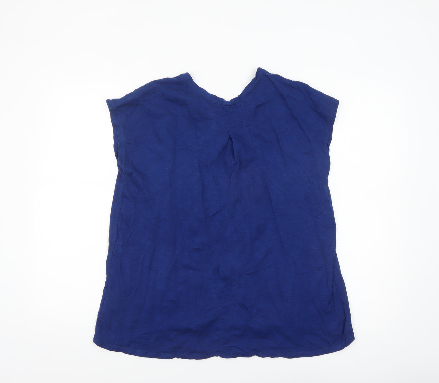 Lands' End Women's Blue Short Sleeve Cotton Modal V-Neck Blouse Size M