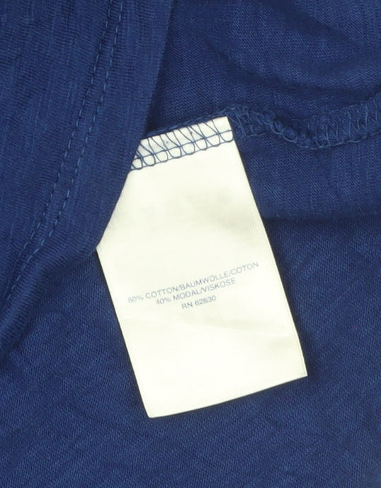 Lands' End Women's Blue Short Sleeve Cotton Modal V-Neck Blouse Size M