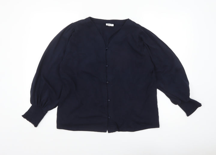 Next Women’s Navy Blue Viscose Long Sleeve Button Blouse Size 14