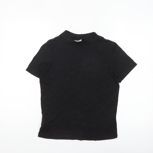 Oliver Bonas Women's Black Cotton Mock Neck T-Shirt Size 8