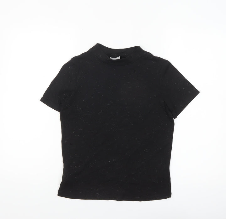 Oliver Bonas Women's Black Cotton Mock Neck T-Shirt Size 8