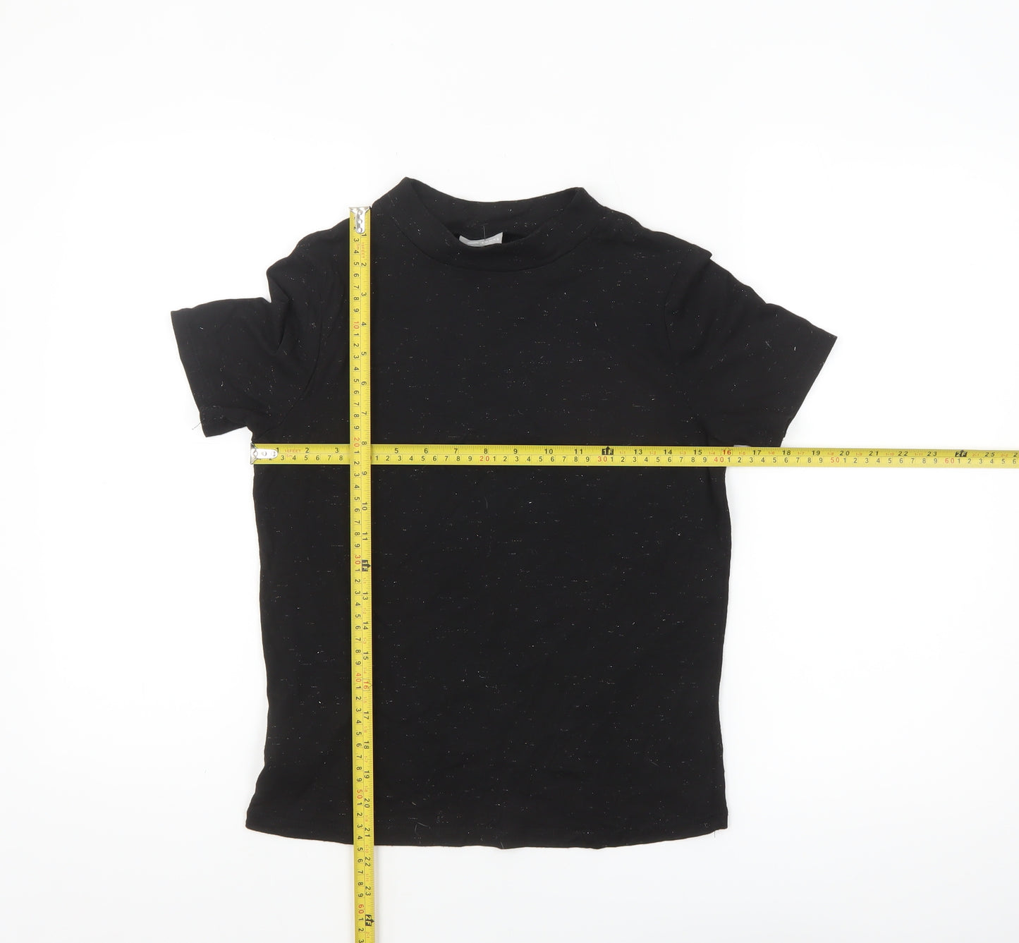 Oliver Bonas Women's Black Cotton Mock Neck T-Shirt Size 8