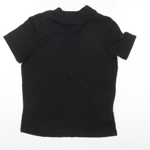 Oliver Bonas Women's Black Cotton Mock Neck T-Shirt Size 8