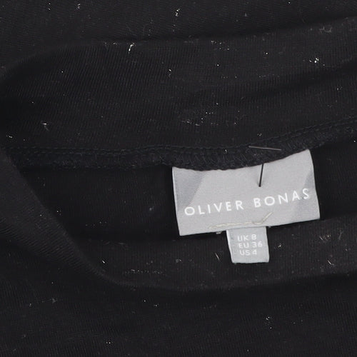 Oliver Bonas Women's Black Cotton Mock Neck T-Shirt Size 8