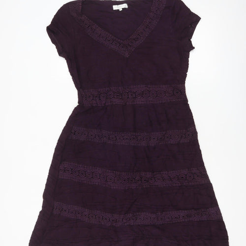 RJR John Rocha Women's Purple Short Sleeve A-Line Knee Length Dress Size 14