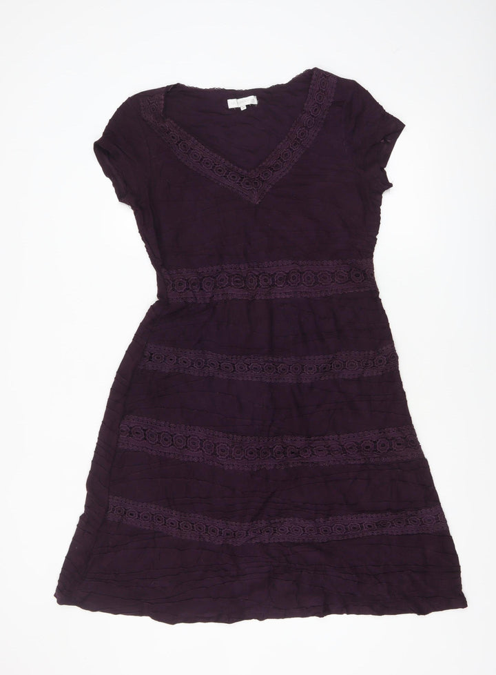 RJR John Rocha Women's Purple Short Sleeve A-Line Knee Length Dress Size 14
