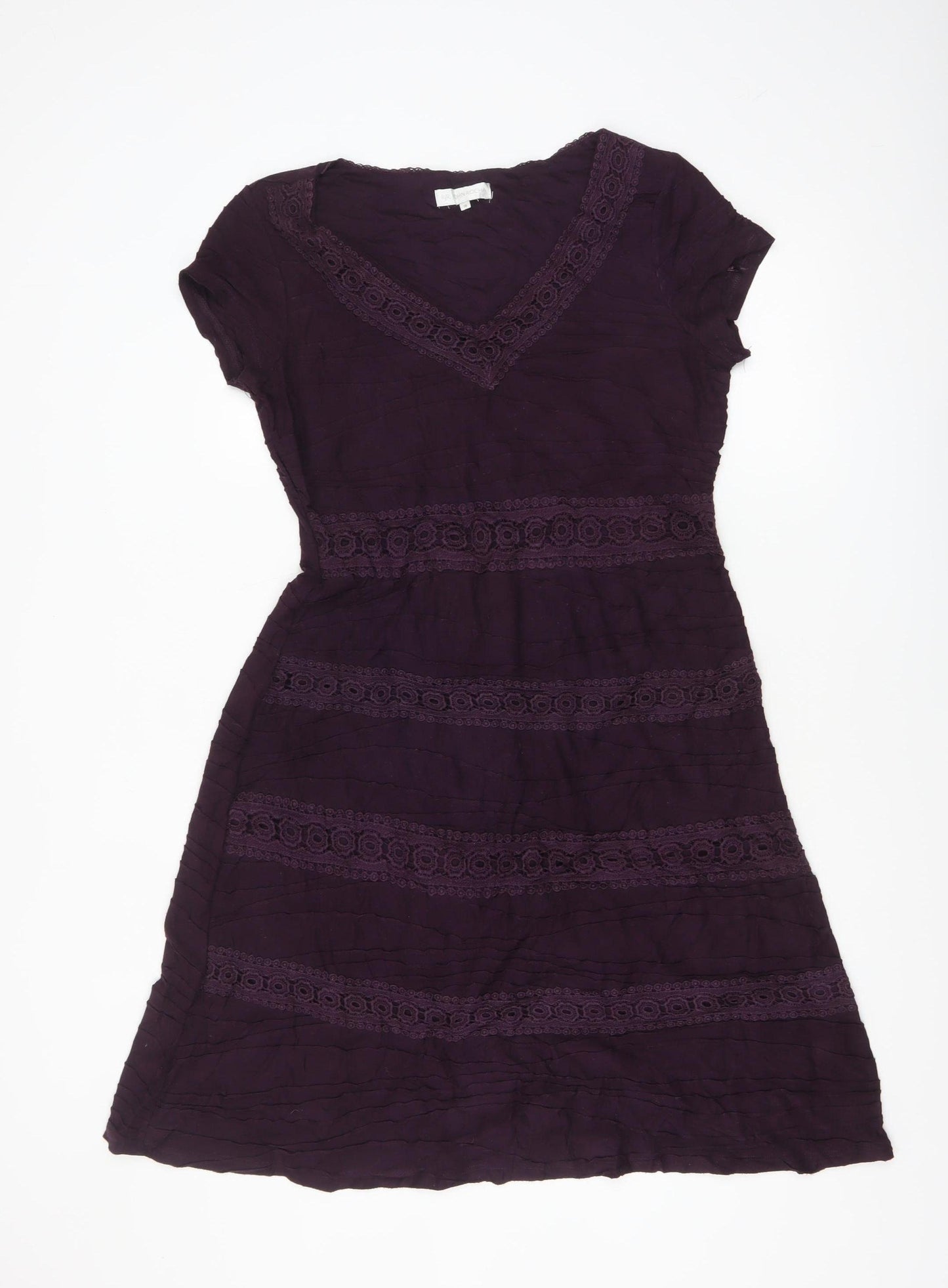 RJR John Rocha Women's Purple Short Sleeve A-Line Knee Length Dress Size 14