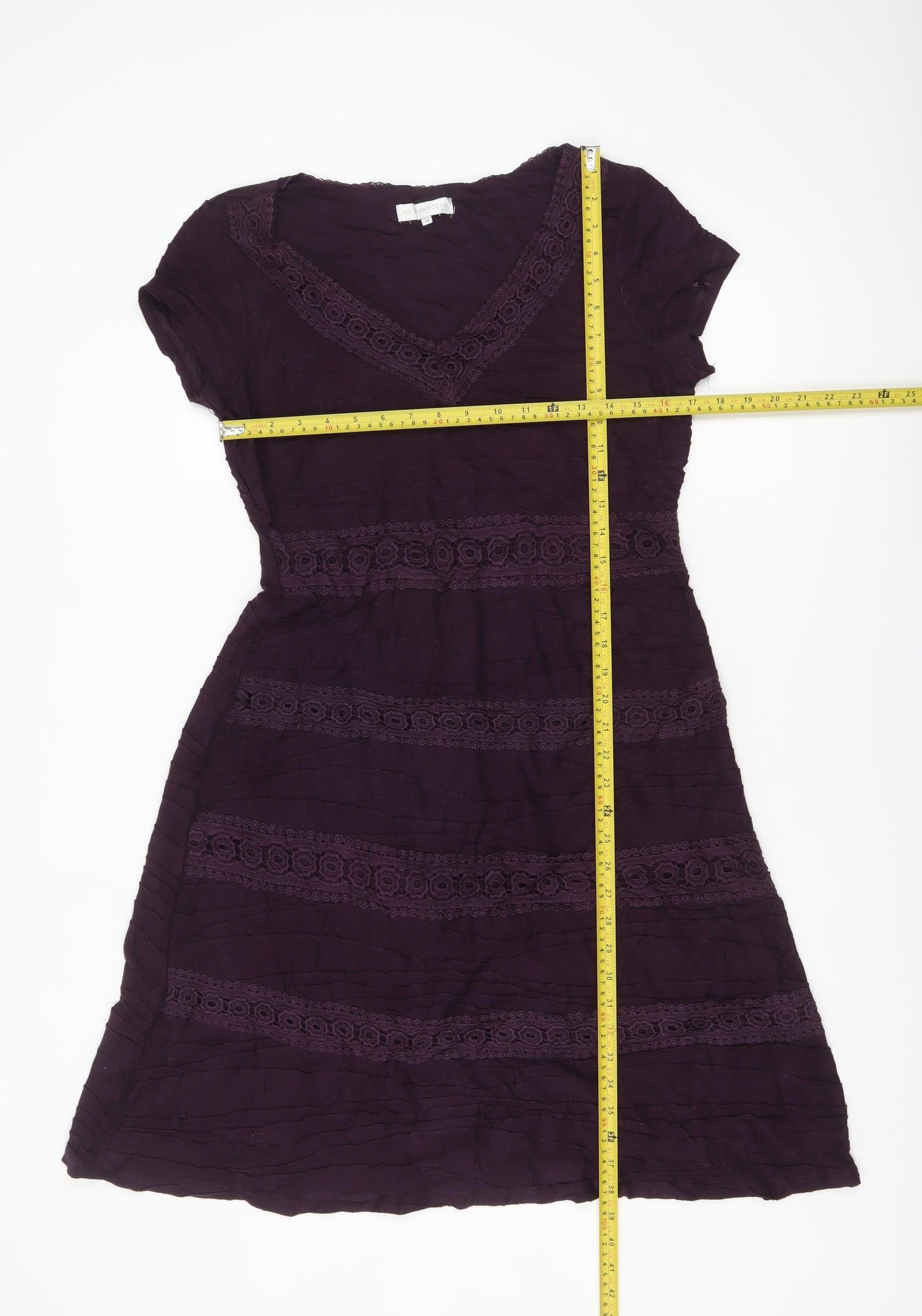 RJR John Rocha Women's Purple Short Sleeve A-Line Knee Length Dress Size 14