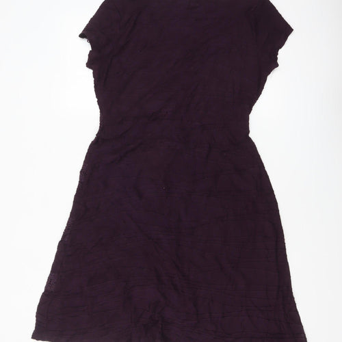 RJR John Rocha Women's Purple Short Sleeve A-Line Knee Length Dress Size 14