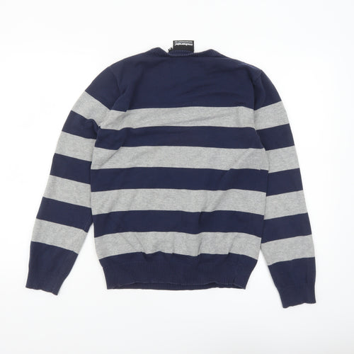 McKenzie Men's Blue Grey Striped Cotton Crew Neck Jumper M