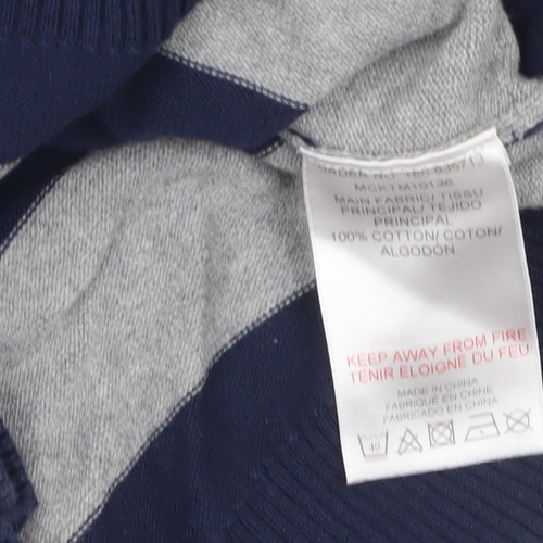 McKenzie Men's Blue Grey Striped Cotton Crew Neck Jumper M