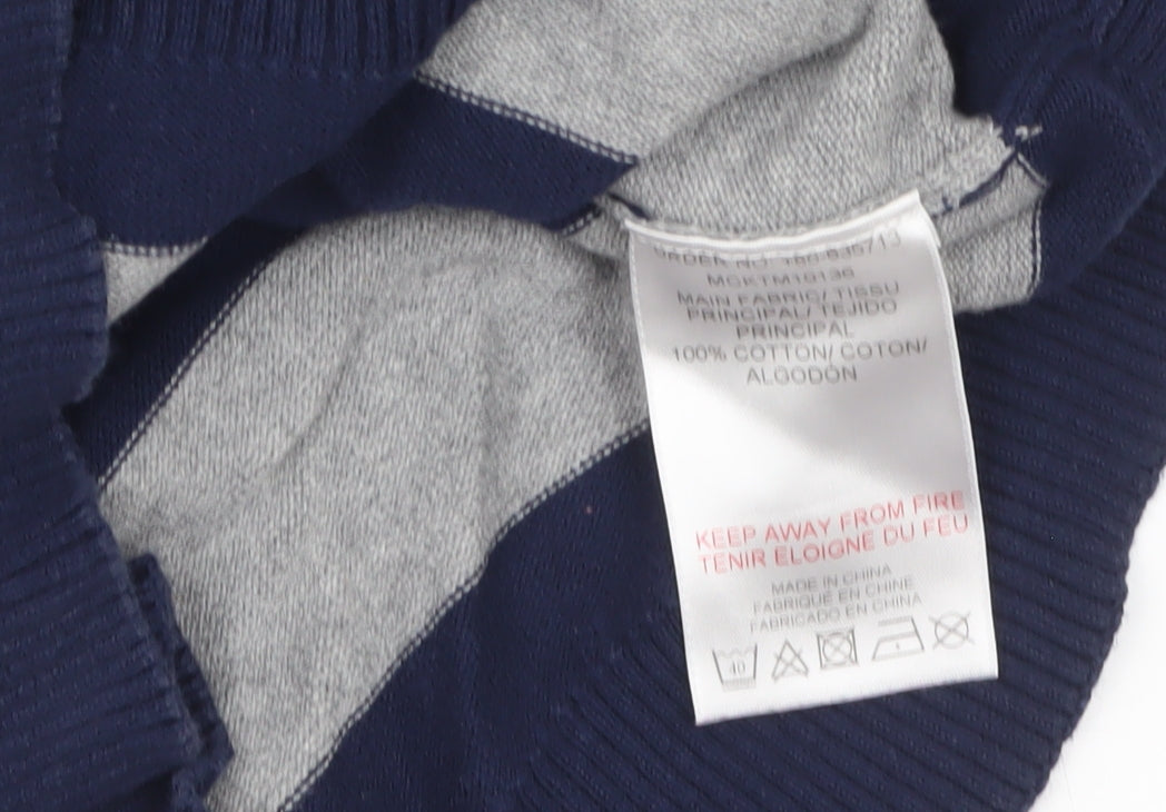 McKenzie Men's Blue Grey Striped Cotton Crew Neck Jumper M