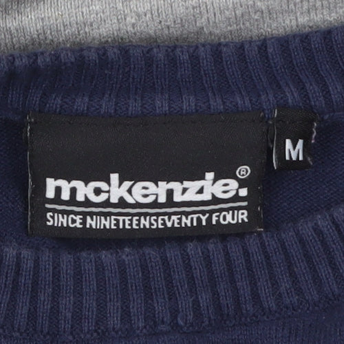 McKenzie Men's Blue Grey Striped Cotton Crew Neck Jumper M