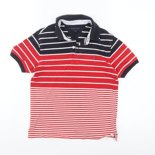 Tommy Hilfiger Boys Red Navy Striped Short Sleeve Polo Shirt 10 Years