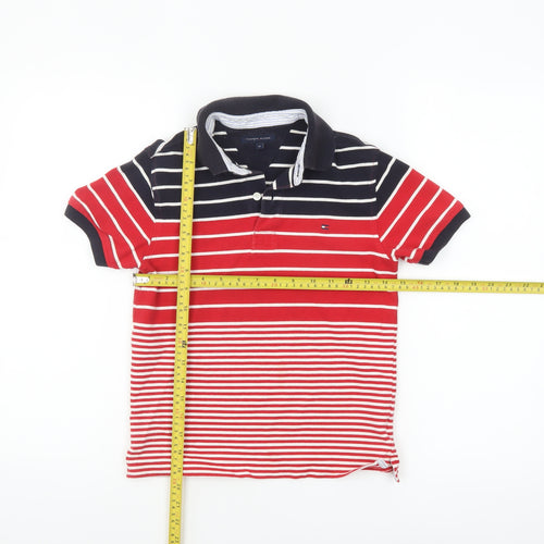 Tommy Hilfiger Boys Red Navy Striped Short Sleeve Polo Shirt 10 Years