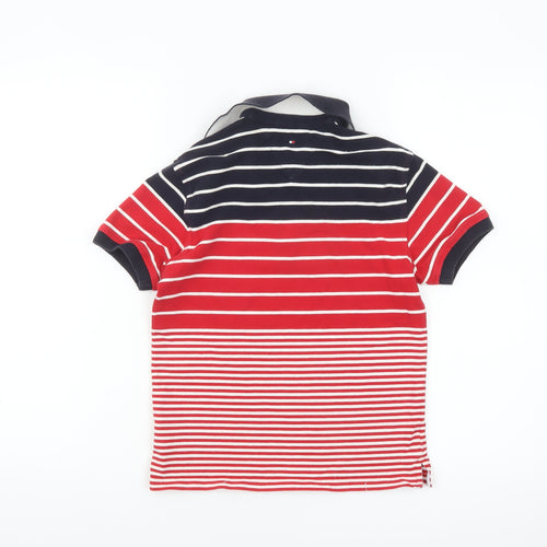 Tommy Hilfiger Boys Red Navy Striped Short Sleeve Polo Shirt 10 Years