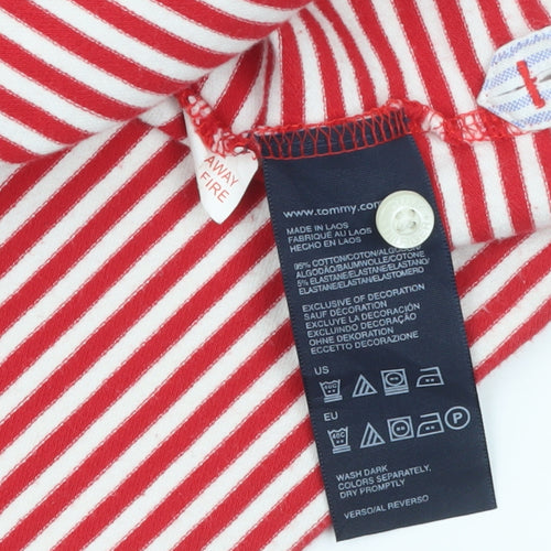 Tommy Hilfiger Boys Red Navy Striped Short Sleeve Polo Shirt 10 Years