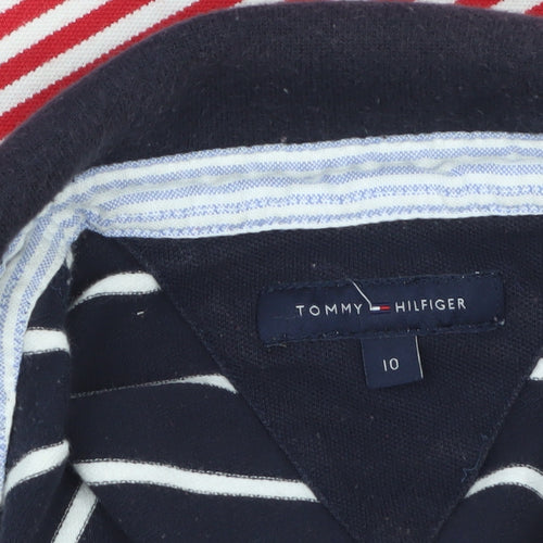 Tommy Hilfiger Boys Red Navy Striped Short Sleeve Polo Shirt 10 Years