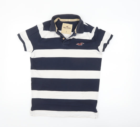 Hollister Men’s Blue White Striped Slim Fit Polo Shirt M