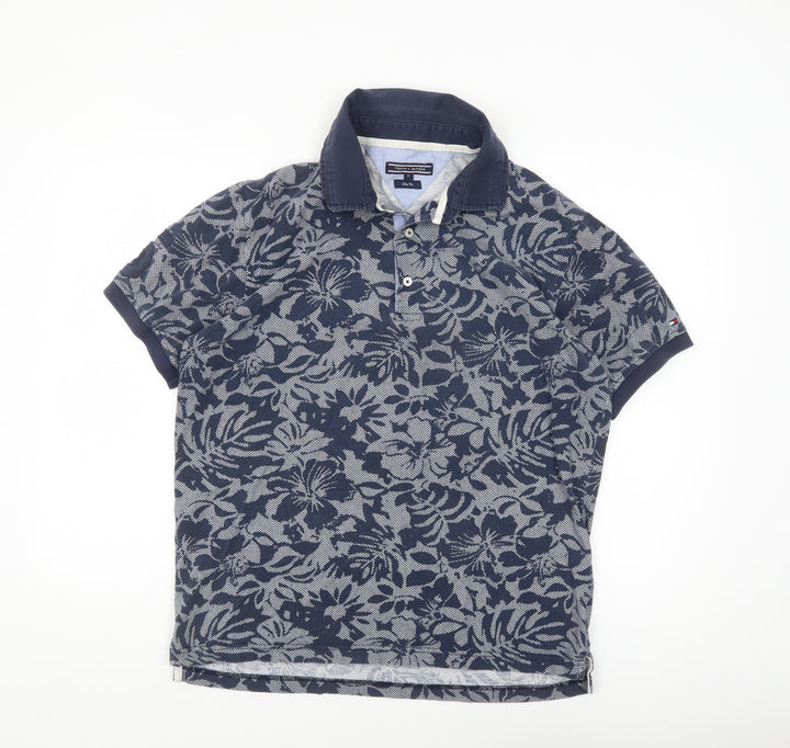 Tommy Hilfiger Men's Blue Floral Slim Fit Polo Shirt XL