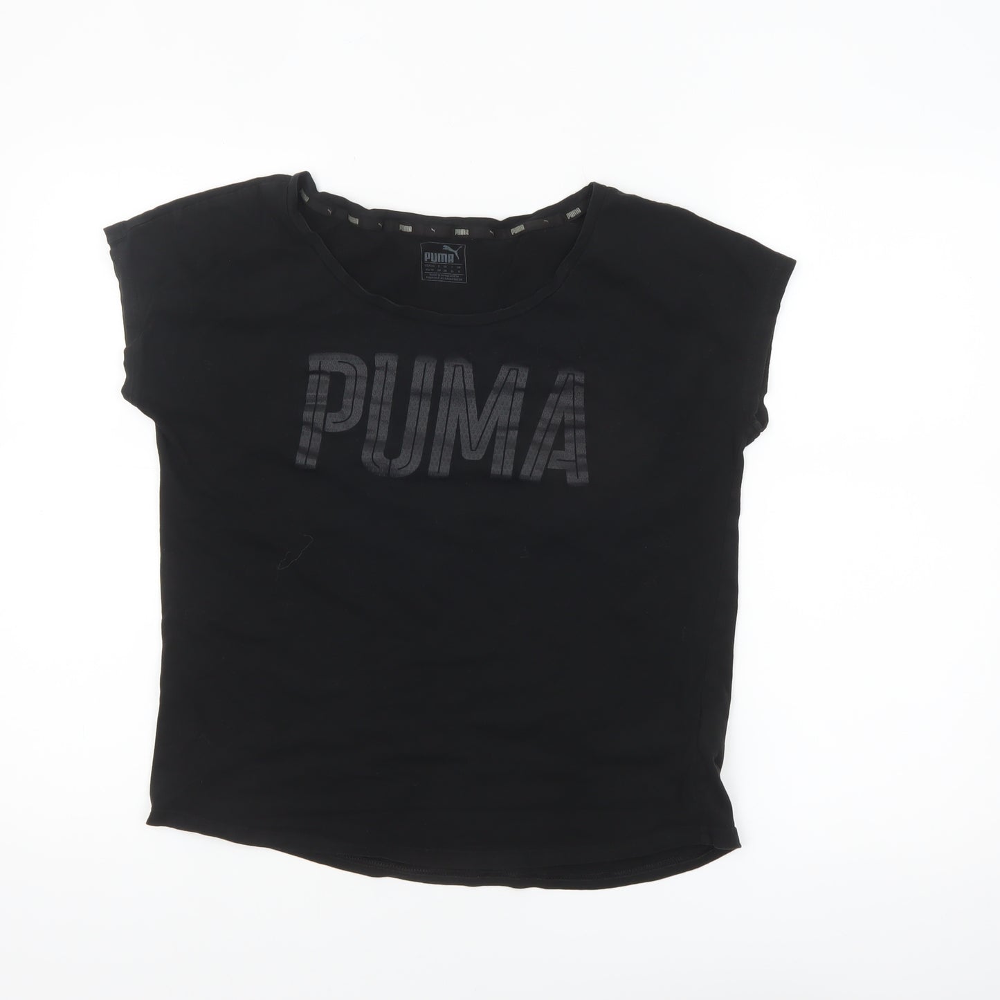 Puma Women Black Size 8 Basic Crew Neck Cotton T-Shirt