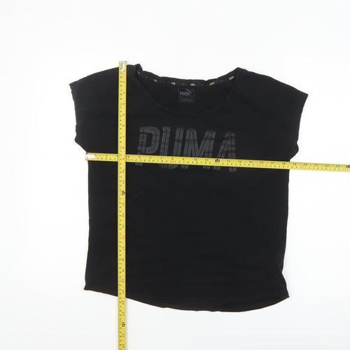 Puma Women Black Size 8 Basic Crew Neck Cotton T-Shirt