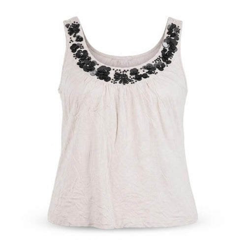 H&M Women's Beige Beaded Scoop Neck Viscose Tank Top Size 8