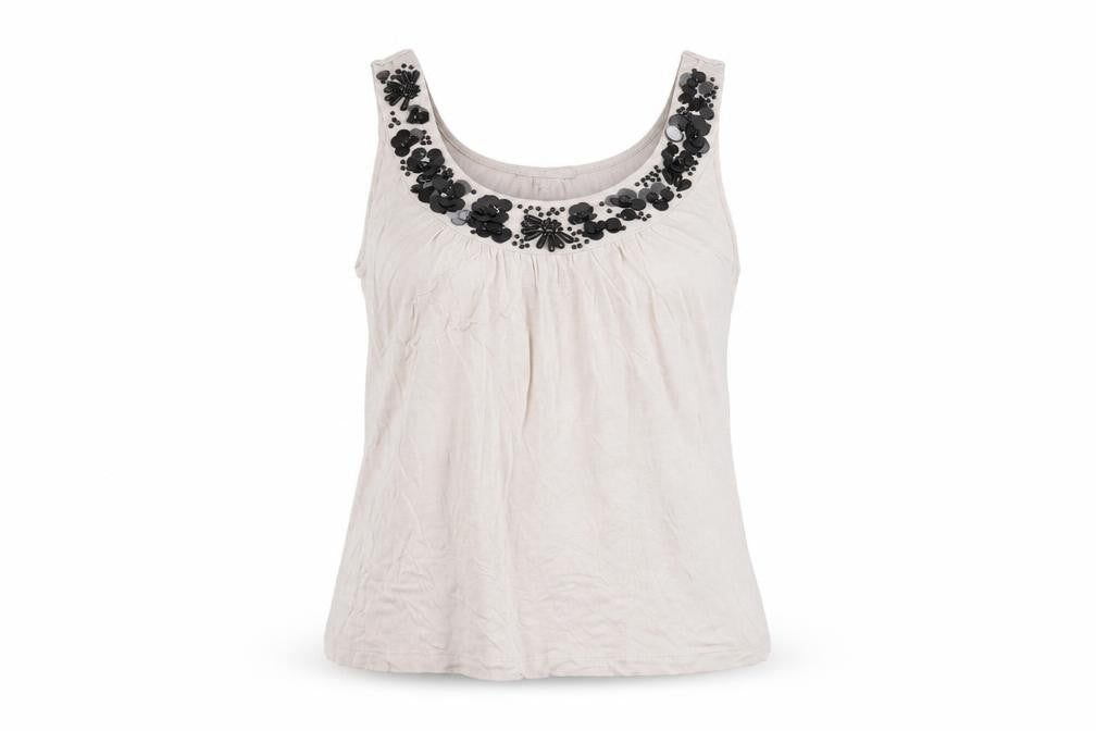 H&M Women's Beige Beaded Scoop Neck Viscose Tank Top Size 8