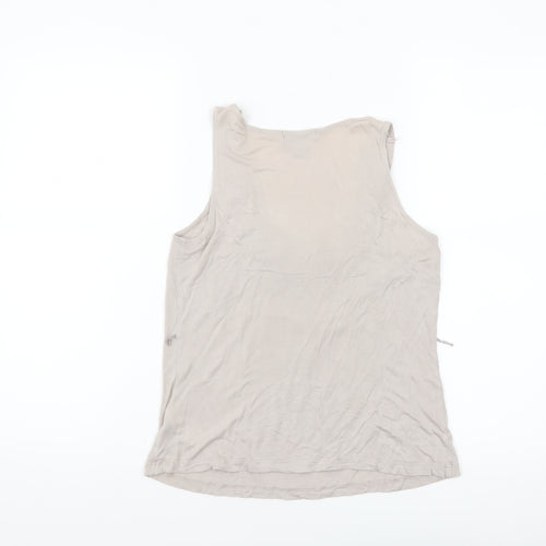 H&M Women's Beige Beaded Scoop Neck Viscose Tank Top Size 8