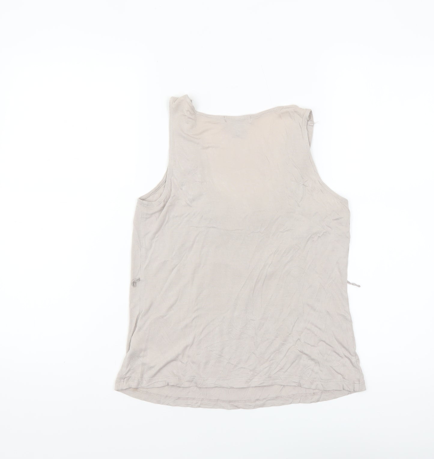 H&M Women's Beige Beaded Scoop Neck Viscose Tank Top Size 8