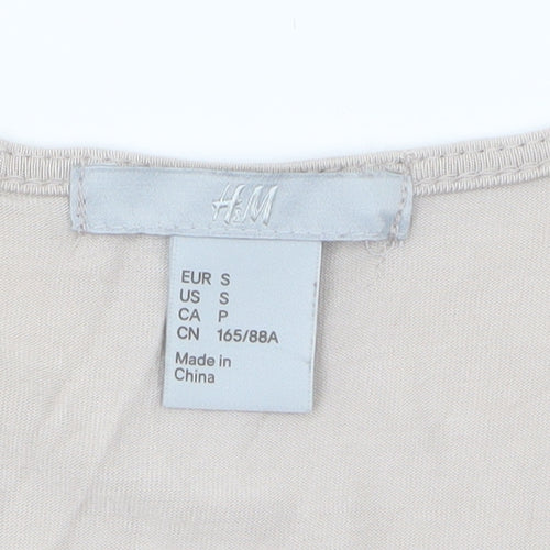 H&M Women's Beige Beaded Scoop Neck Viscose Tank Top Size 8