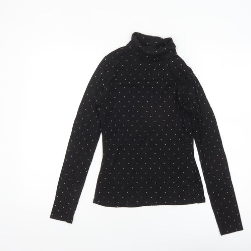Uniqlo Women’s Black Polka Dot Roll Neck Long Sleeve Slim Fit Top XS