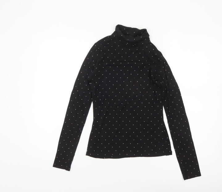 Uniqlo Women’s Black Polka Dot Roll Neck Long Sleeve Slim Fit Top XS