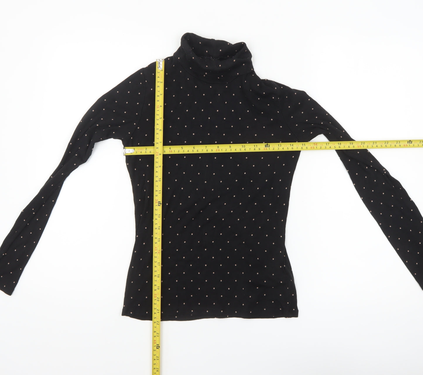 Uniqlo Women’s Black Polka Dot Roll Neck Long Sleeve Slim Fit Top XS