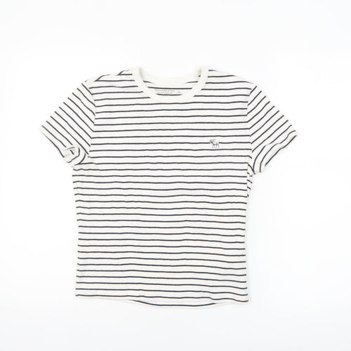 Abercrombie & Fitch Women’s White Striped Slim Fit Cotton T-Shirt Size L