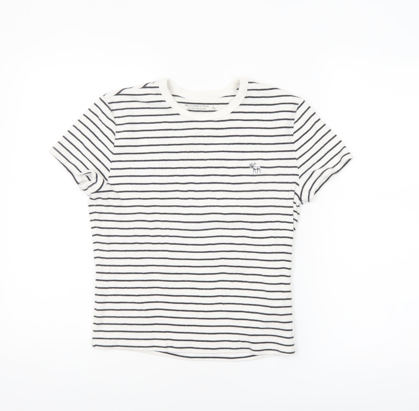 Abercrombie & Fitch Women’s White Striped Slim Fit Cotton T-Shirt Size L