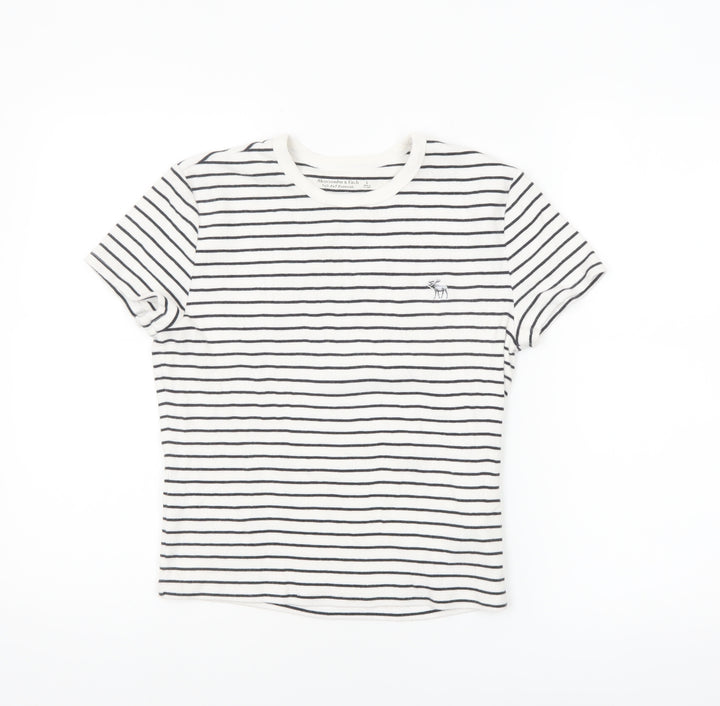 Abercrombie & Fitch Women’s White Striped Slim Fit Cotton T-Shirt Size L