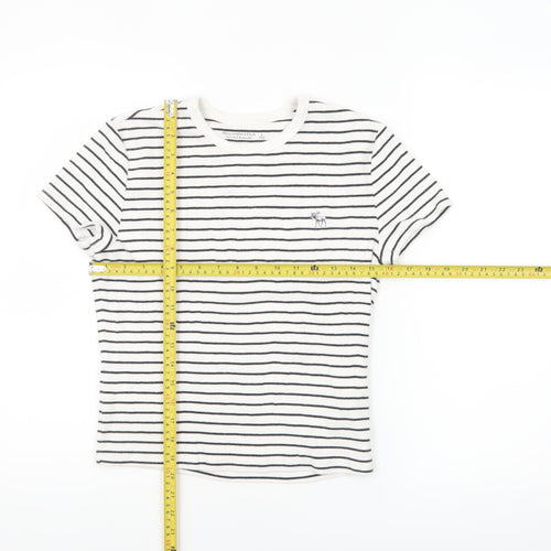 Abercrombie & Fitch Women’s White Striped Slim Fit Cotton T-Shirt Size L